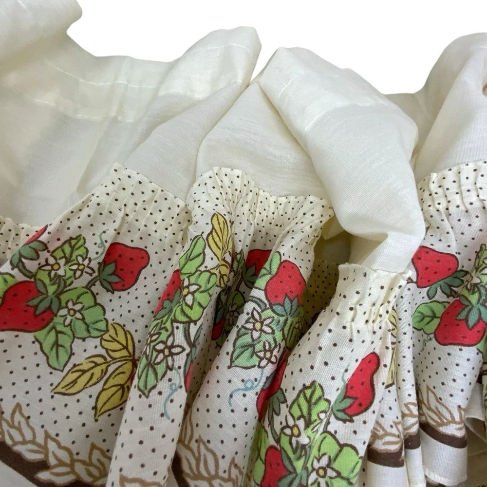 Vintage Strawberry Polka Dot Kitchen Rod Pocket Curtain Valance Tier Cream Red